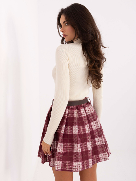 Bordowa plisowana spódnica w kratę RUE PARIS