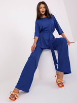 Hurt Kobaltowy prążkowany komplet casualowy z paskiem