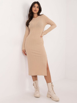 Hurt Beżowa sukienka bodycon z gorsetowym wiązaniem