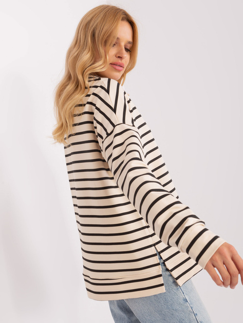 Hurt Ecru-czarna bluzka oversize z kołnierzem