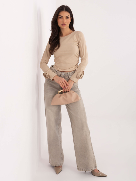 Beżowa krótka bluzka z długim rękawem