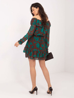 Brązowo-zielona sukienka hiszpanka z falbaną Briannon