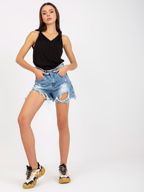 Hurtownia Czarny gładki top basic z dekoltem w serek RUE PARIS