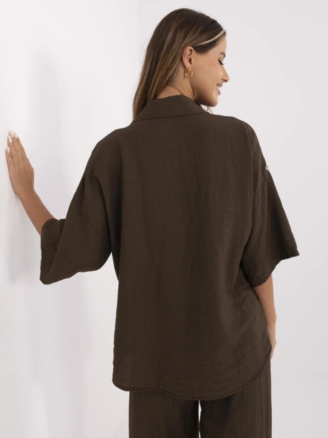 Ciemnobrązowa rozpinana koszula na lato