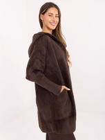Czekoladowy damski płaszcz alpaka z kapturem 