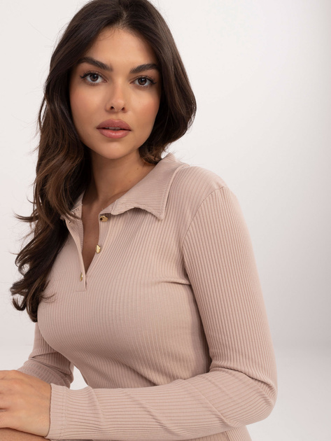 Hurt Beżowa prążkowana sukienka basic z guzikami