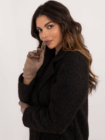 Hurtownia Ciemnobeżowe gładkie rękawiczki damskie