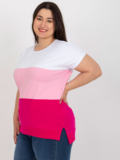 Hurt Biało-różowa damska bluzka plus size z bawełny