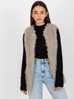 Hurtownia Jasnoszara futrzana kamizelka z kiszeniami Hallie 