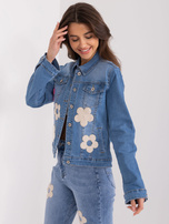 Hurt Niebieska damska kurtka jeansowa w kwiaty