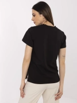 Czarny damski t-shirt z aplikacją 