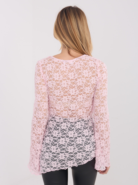 Jasnoróżowa koronkowa bluzka z długim rękawem