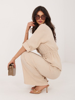 Beżowy letni komplet ze ściągaczem w talii 