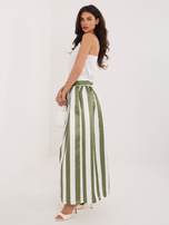 Ecru-khaki rozkloszowana spódnica z kieszeniami