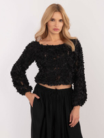 Hurt Czarna wizytowa bluzka z kwiatową aplikacją 3D