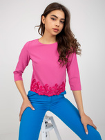 Hurtownia Różowa bluzka wizytowa z ozdobnym wykończeniem