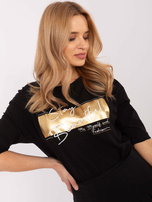 Hurt Czarna damska bluzka z aplikacją z dżetami