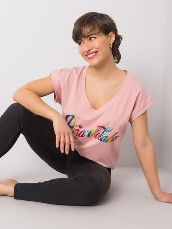 Brudnoróżowy t-shirt z nadrukiem Hollis
