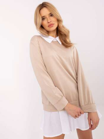 Hurt Beige lange Bluse mit Kragen.