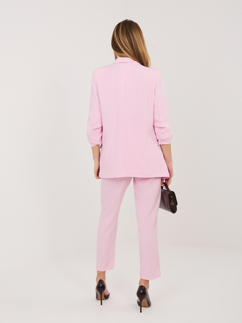 Jasnoróżowy elegancki komplet z marszczonymi rękawami RUE PARIS