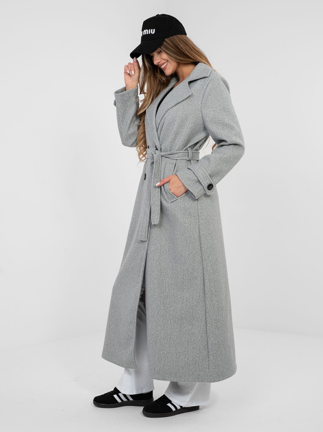 Szary damski płaszcz z paskami na rękawach
