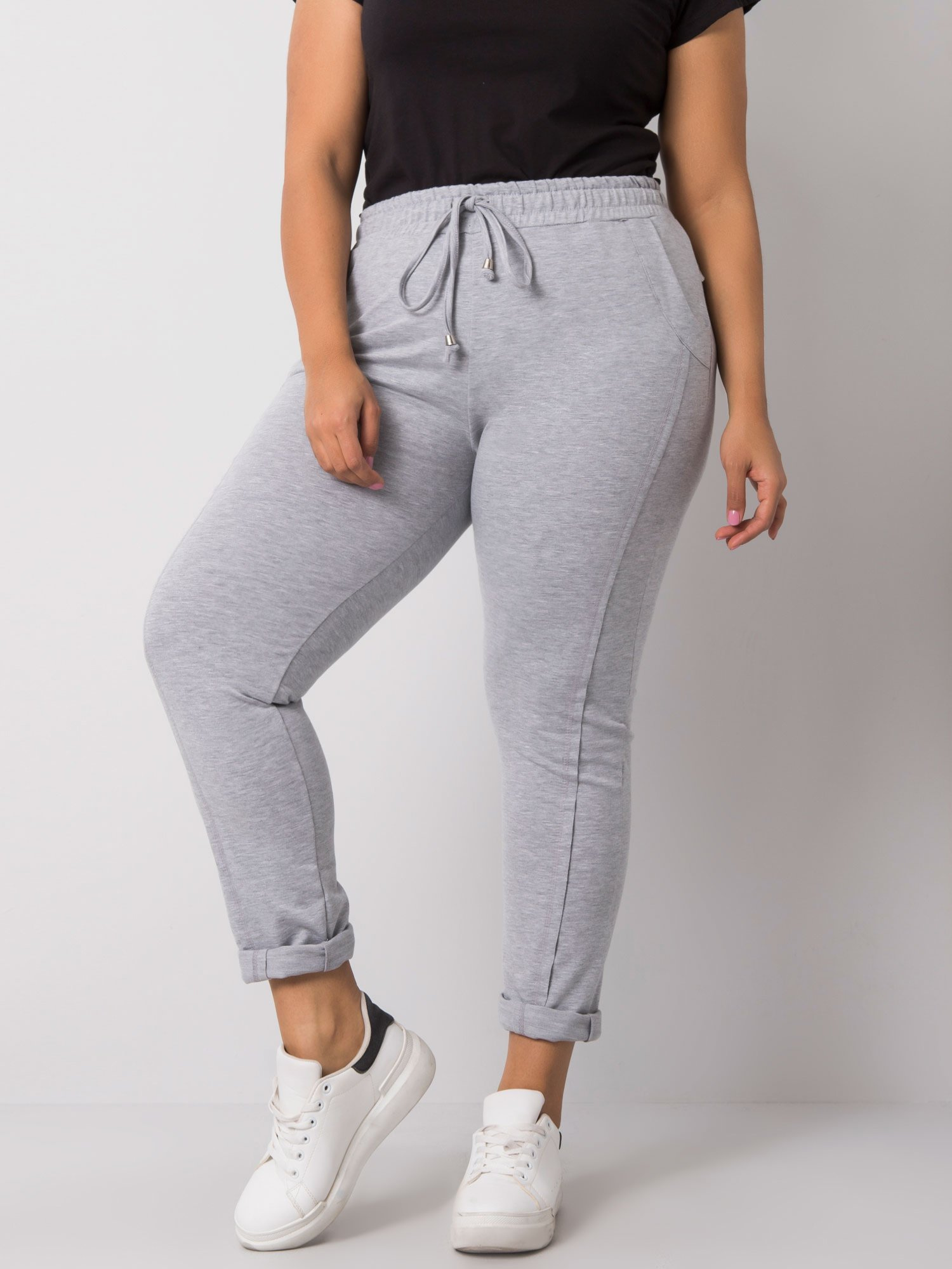 Szare melanżowe spodnie dresowe plus size Alva