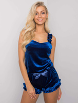 Ciemnoniebieska piżama welurowa z falbankami Portofino RUE PARIS