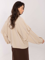 Beżowa damska koszula z bufiastym rękawem