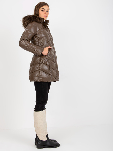 Hurt Ciemnobrązowa lakierowana kurtka zimowa z pikowaniem