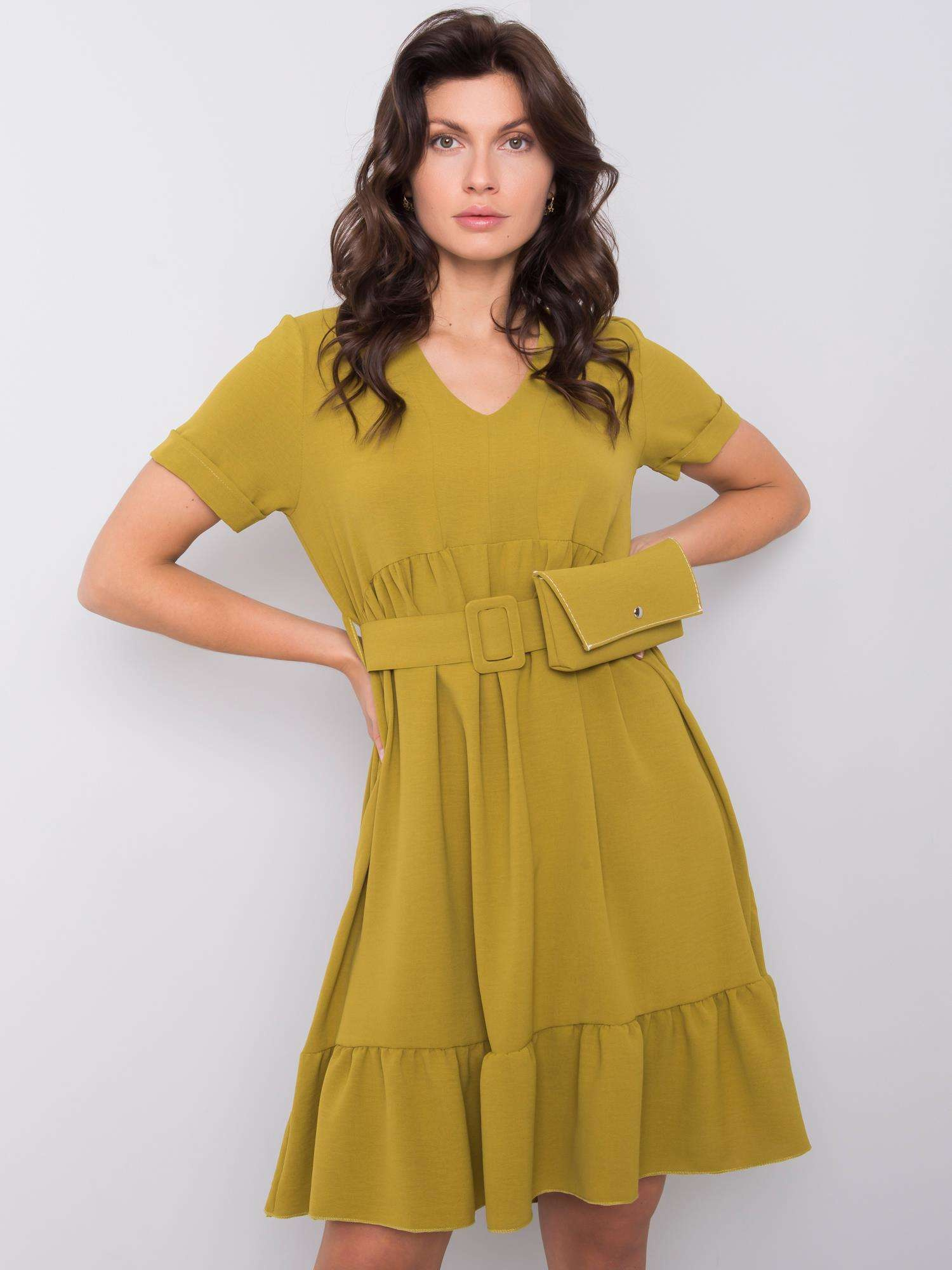 Bright khaki dress with ruffle Vianna 