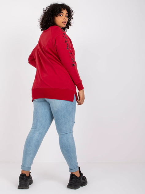 Bordowa dresowa tunika plus size z napisami na rękawach Parma