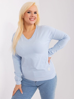 Light blue plus size blouse with a V-neck.