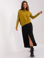 Olive women's asymmetrical sweater with braids