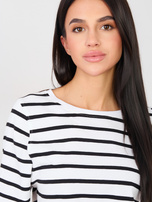 Biało-czarny damski t-shirt basic z bawełny RUE PARIS 