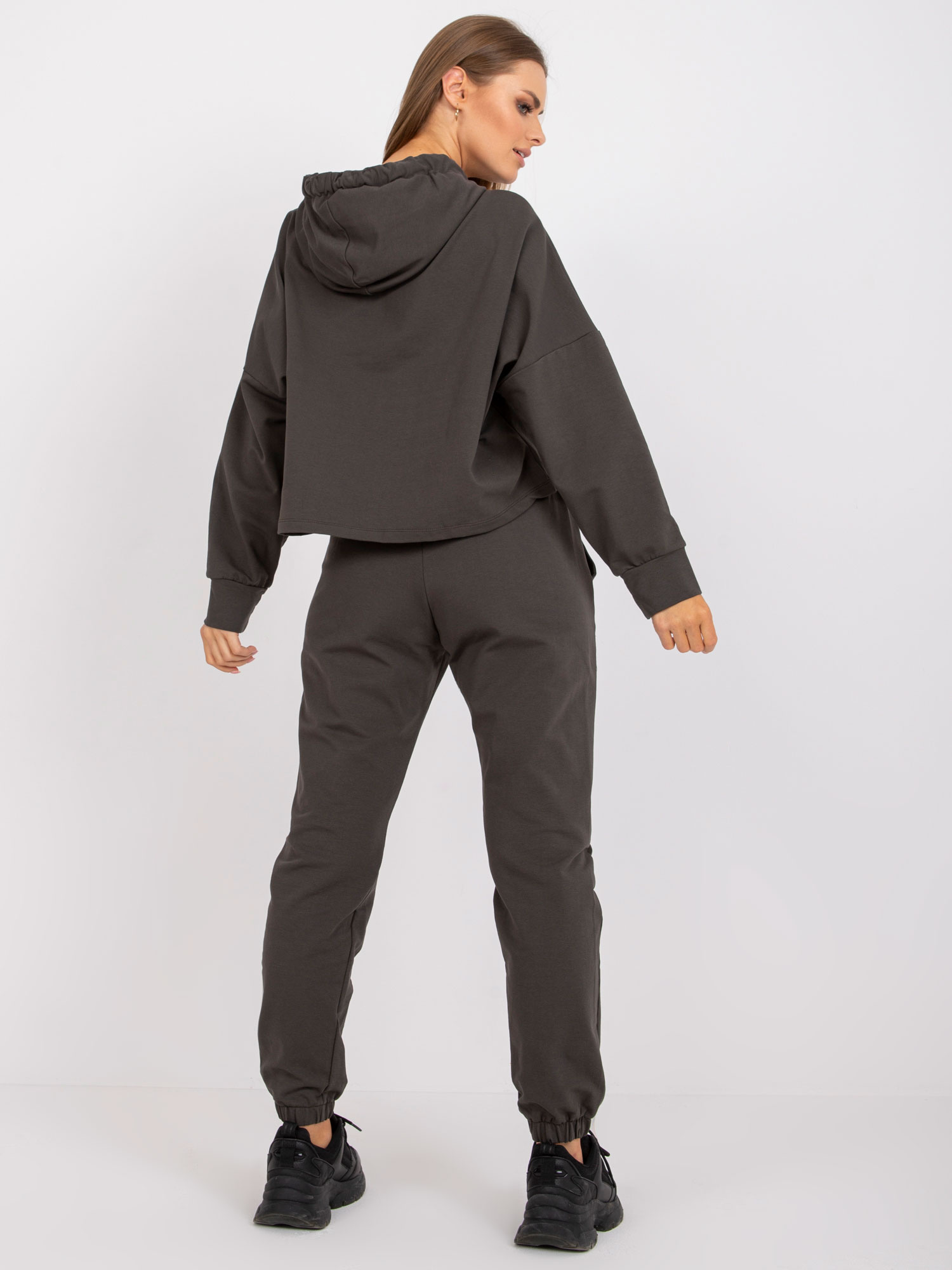 Khaki komplet dresowy basic ze spodniami z wysokim stanem 