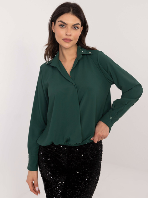 Hurt Ciemnozielona elegancka koszula z gumką na dole