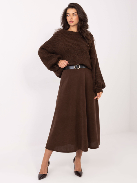 Brązowa rozkloszowana spódnica z paskiem RUE PARIS