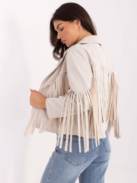 Jasnobeżowa krótka kurtka z zamszu RUE PARIS