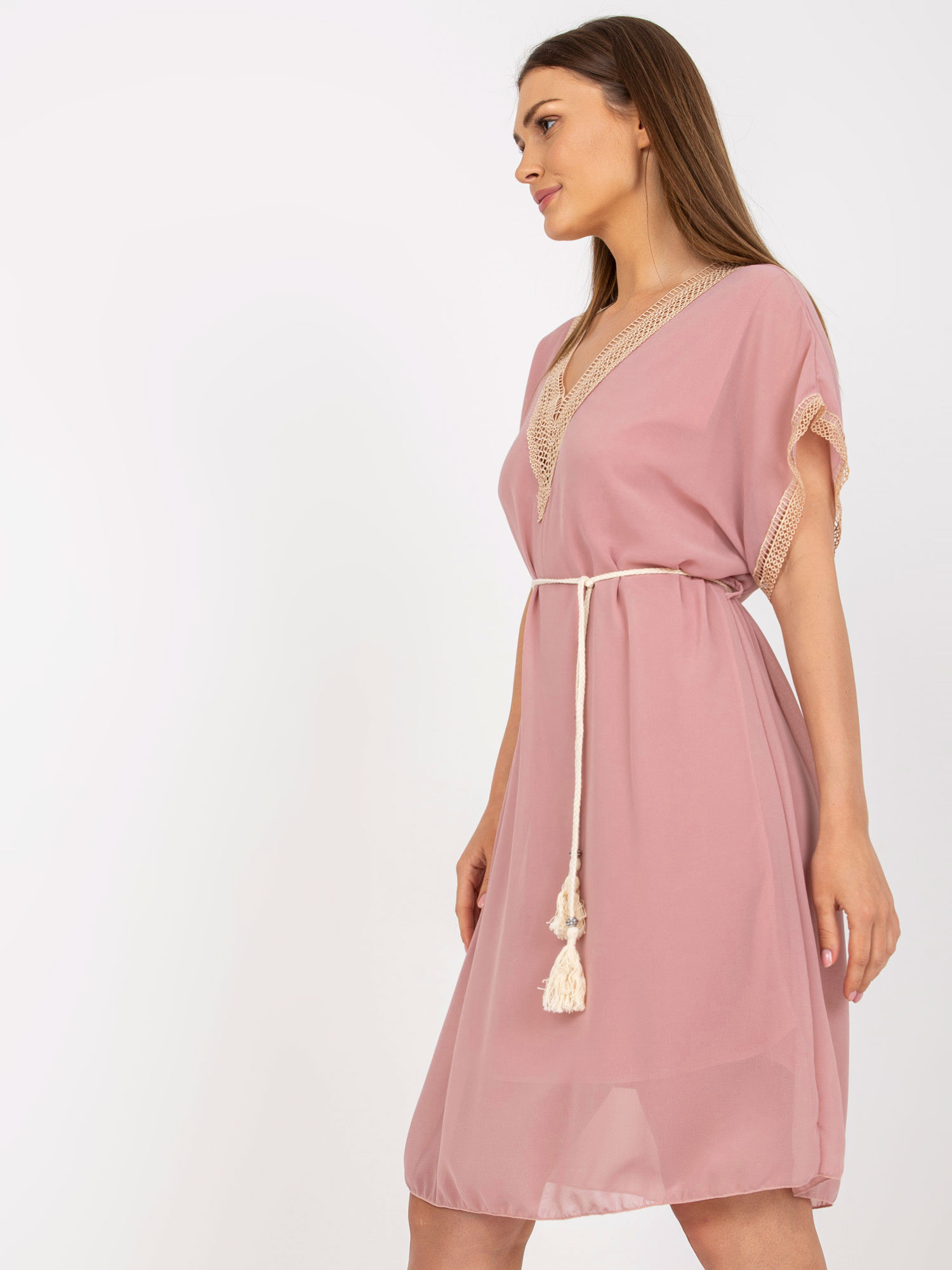 Schmutzig-rosa leichte Kleid One Size mit V-Ausschnitt.