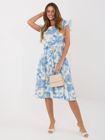 Niebieska rozkloszowana sukienka we wzory