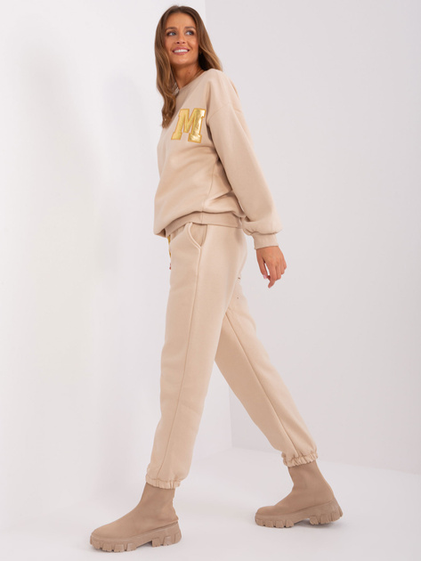 Hurtownia Beżowy ocieplany komplet dresowy z bluzą oversize