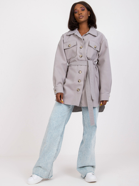 Szara długa wierzchnia koszula z paskiem Olesia