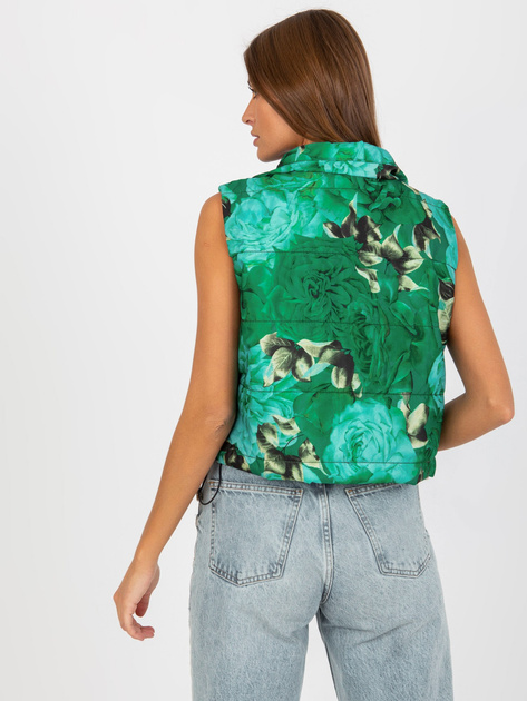 Hurtownia Zielona krótka kamizelka w kwiaty z pikowaniem