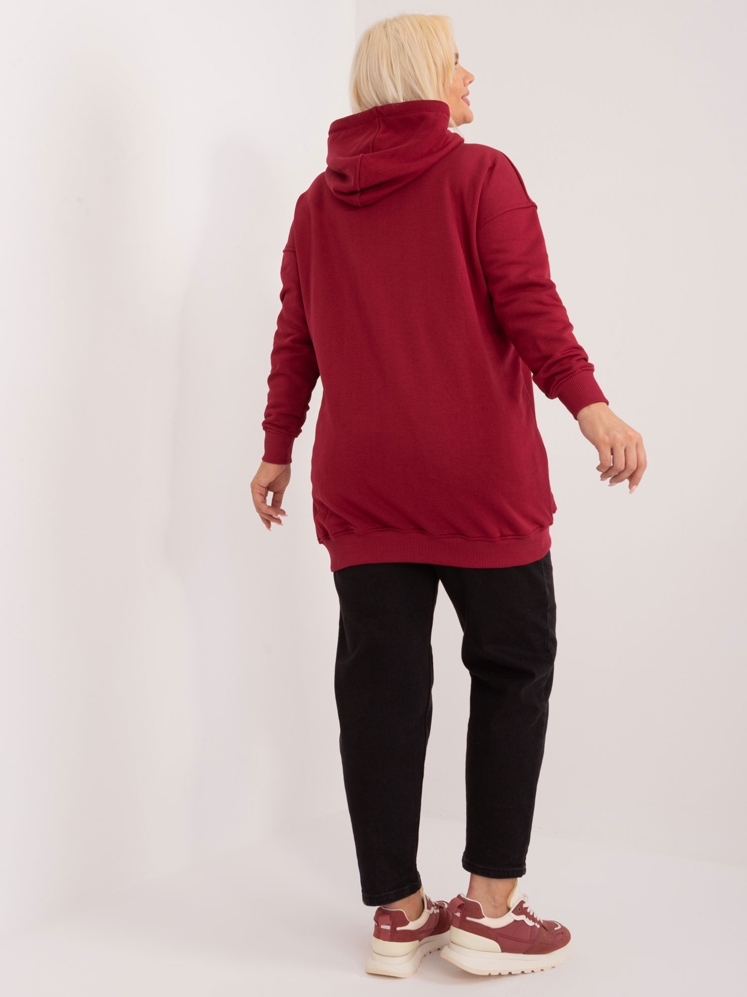 Bordová mikina plus size s kapucí Luna.