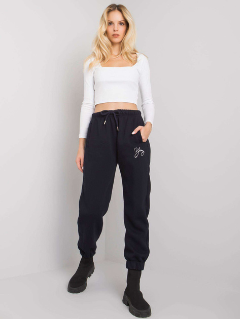 Granatowe spodnie dresowe z napisem Lily