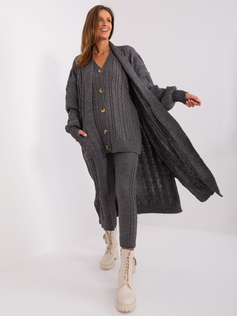 Hurt Ciemnoszary kardigan z bufiastym rękawem