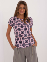 Hurtownia Jasnoróżowa bluzka wizytowa z łańcuszkiem