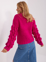 Fuchsia oversized sweater with puff sleeves