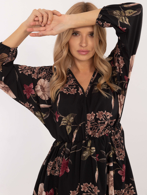 Hurt Czarna wzorzysta sukienka mini z gumką w pasie