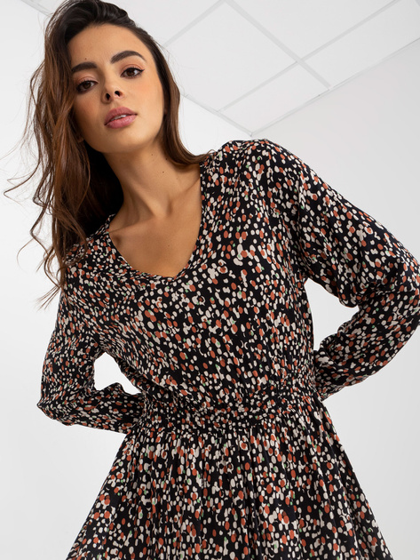 Hurt Czarna rozkloszowana midi sukienka z printami FRESH MADE